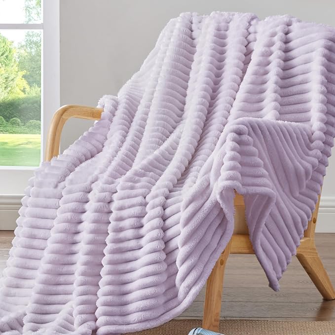 BEDELITE Ribbed Twin Blanket for Couch & Bed, Lavender Fog, Warm Yet Lightweight - Image 5