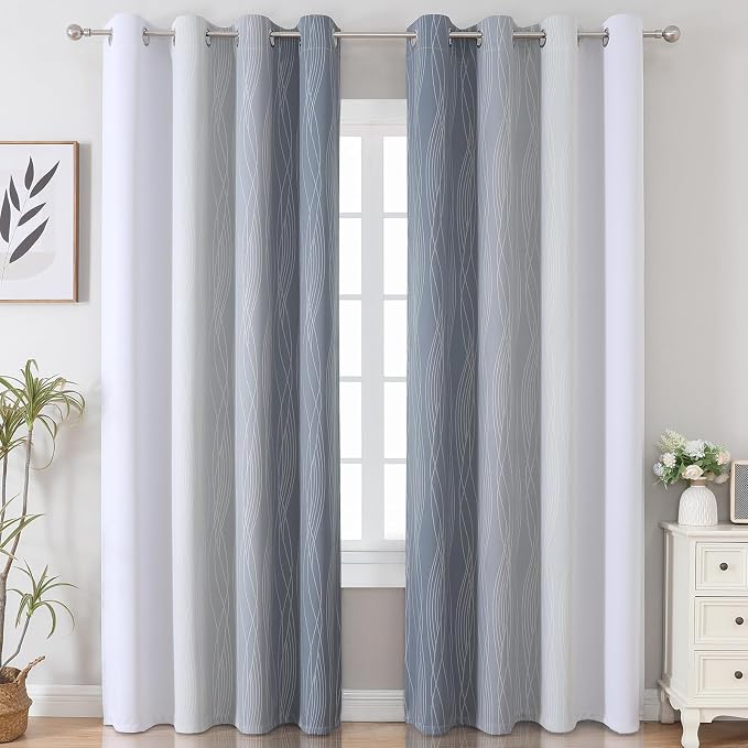 Grey and Greyish White Ombre Blackout Curtains - Image 2