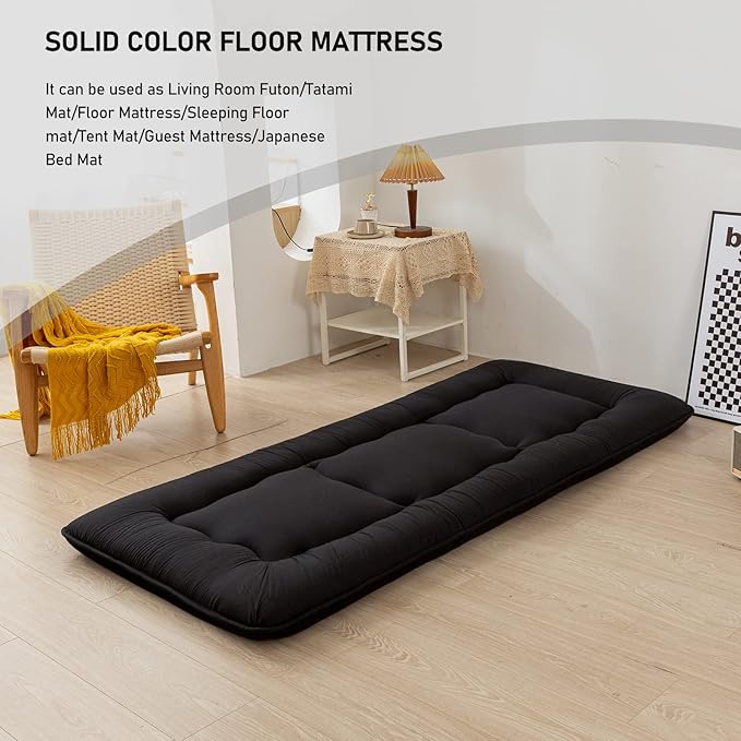 MAXYOYO Cot Japanese Floor Futon Mattress, Single Size Tatami Mat Sleeping Pad Foldable Roll Up Boys Girls Narrow Mattress Kids Lounger Pillow Bed