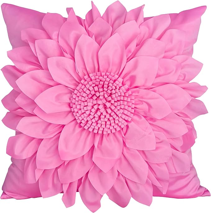 Hot Pink Accent 3D Flower Decorative Throw Pillow Covers by BellasGifts