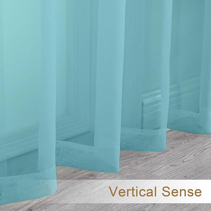 Chyhomenyc Sheer Curtains 63 Inch Length 2 Panels, Aqua | Light Filtering - Image 8