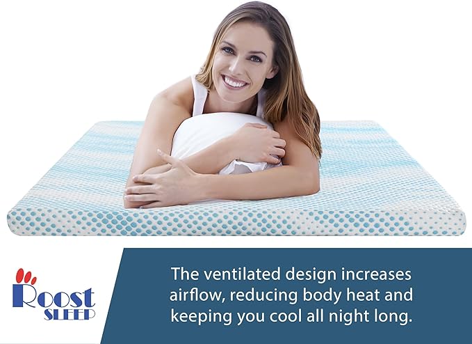 Roost Sleep Cool Cloud Supreme 3 Inch Gel Memory Foam Full Mattress Topper – Cooling, Ventilated Design for Back and Pressure Relief