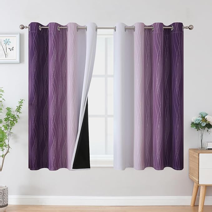 Purple and Greyish White Ombre Blackout Curtains by ESTELARTEXTILER