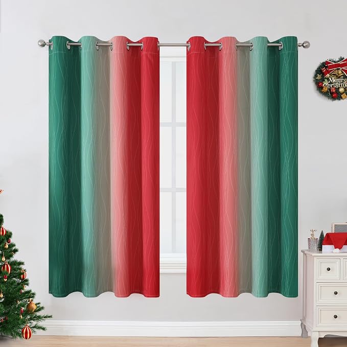 Red and Green Ombre Blackout Curtains 52Wx63L 2 Panels | Ombre Christmas - Image 2