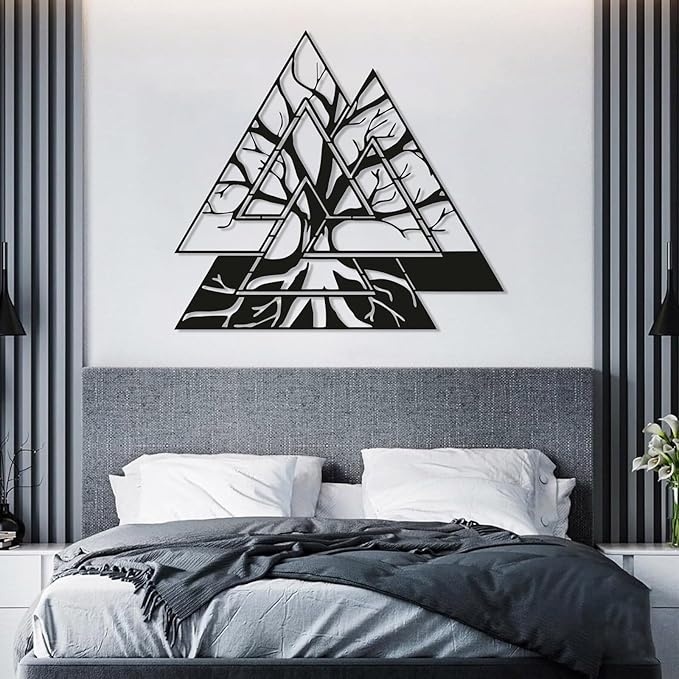 Veplsur Tree of Life Metal Wall Art, Norse Viking Decor, Pagan Wall Decor, Scandinavian Home Decor, Godly Home Decor (Silver, 19"x19")