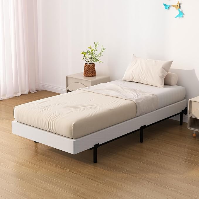 7 Inch Twin Box Spring Bed Base, Low Profile Metal Boxspring Twin with Fabric Cover, 2000 Lbs Max Weight Capacity Mattress Foundation, Noise-Free, Easy Assembly