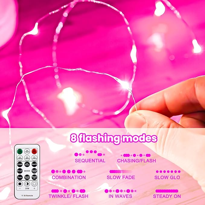 HXWEIYE 300LED Fairy Curtain Lights, 9.8x9.8Ft USB Plug-in 8 Modes Christmas String Hanging Lights with Remote for Bedroom Backdrop Wedding Party Indoor Wall Decor, Pink, Standard