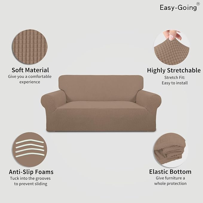 Easy-Going Stretch Loveseat Couch Covers Washable Camel | 1-Piece Loveseat - Image 3