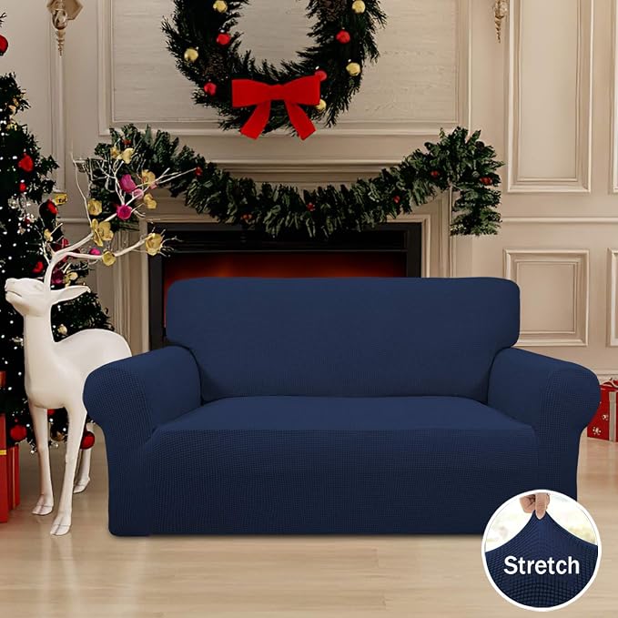 Easy-Going Stretch Loveseat Couch Covers Washable Navy | 1-Piece Loveseat Covers - Image 2