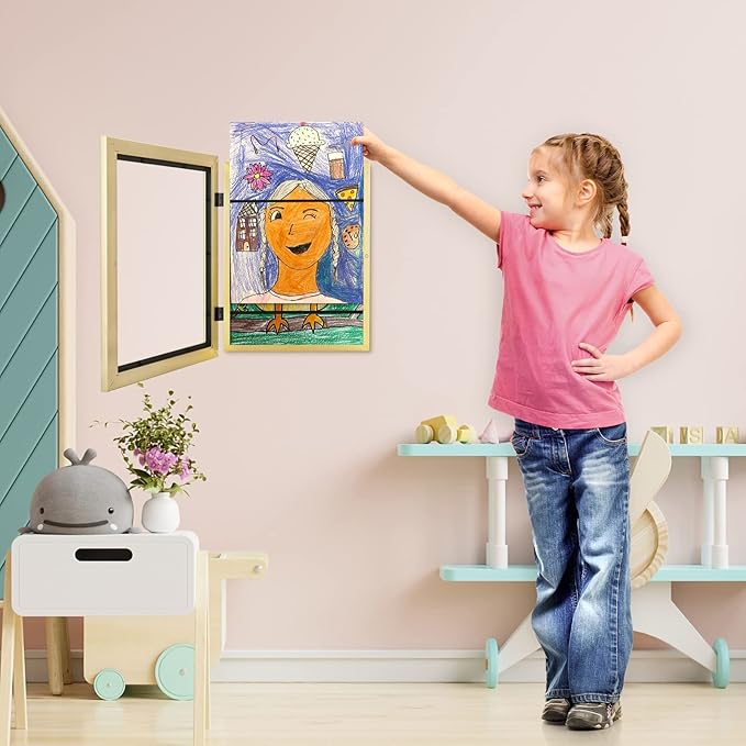 [3Pack] Kids Art Frames, 9x12 Front Opening Kids Artwork Frames Changeable, Gold Artwork Display Storage Frame for Wall, Holds 50 Pcs, for 3D Picture, Crafts, Children Drawing, Hanging Art, Portfolio