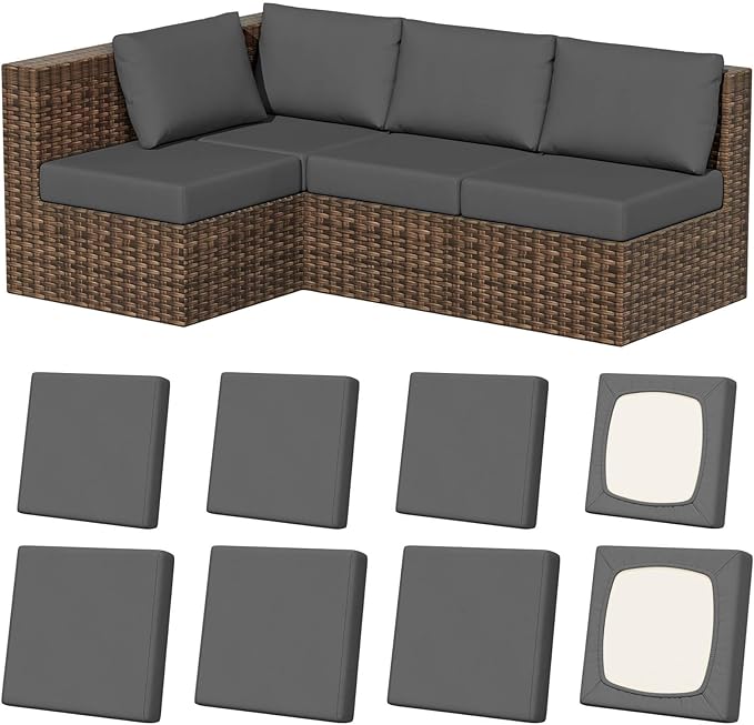 8Pcs Outdoor Cushion Covers, Stretch Patio Furniture Couch Chair Slipcovers | by VORSHAPE