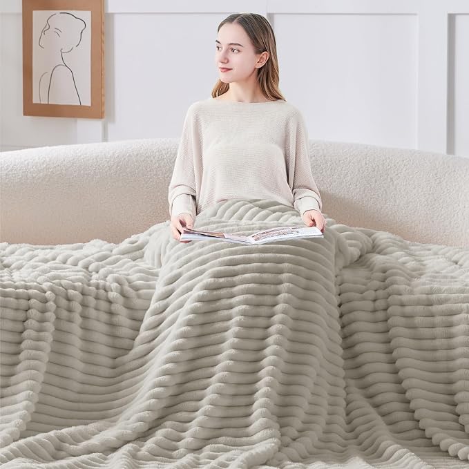 BEDELITE Ribbed Twin Blanket for Couch & Bed, Light Grey, Warm Yet Lightweight - Image 3