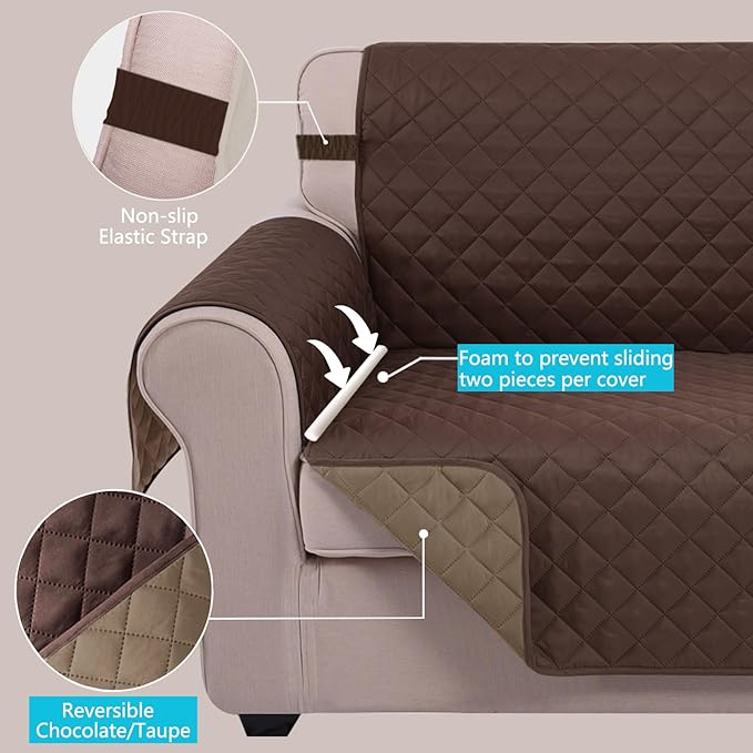 U-NICE HOME Large Sofa Cover Reversible Couch Cover, Chocolate/Taupe | - Image 3