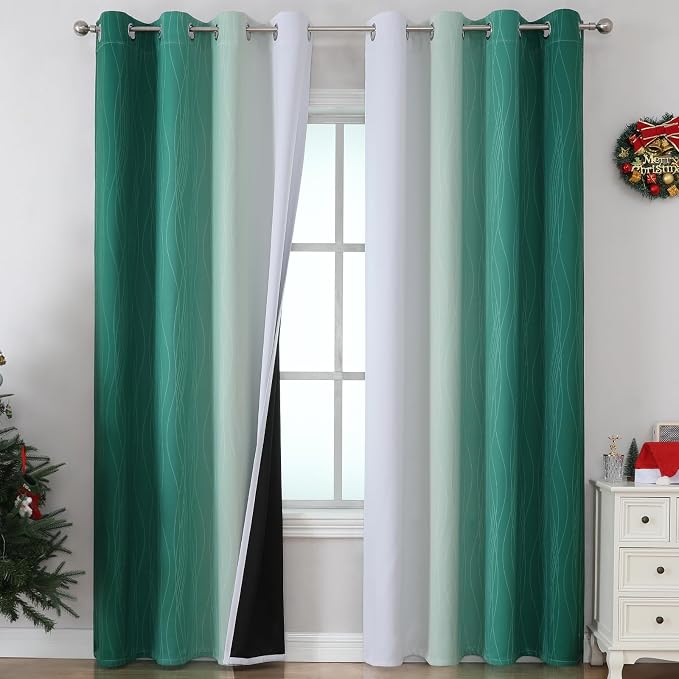 Green and Greyish White Blackout Curtains 52x108 2 Panels | Ombre Curtains by ESTELARTEXTILER