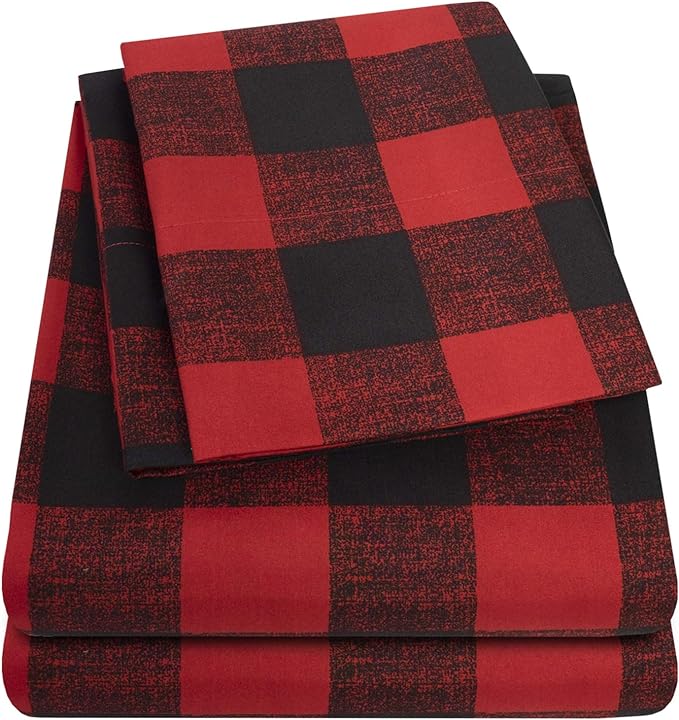 California King Sheet Sets - Breathable Luxury Sheets with Full Elastic & Secure Corner Straps Built In - 1800 Supreme Collection Bedding, Sheet Set, California King, Buffalo Check Burgundy