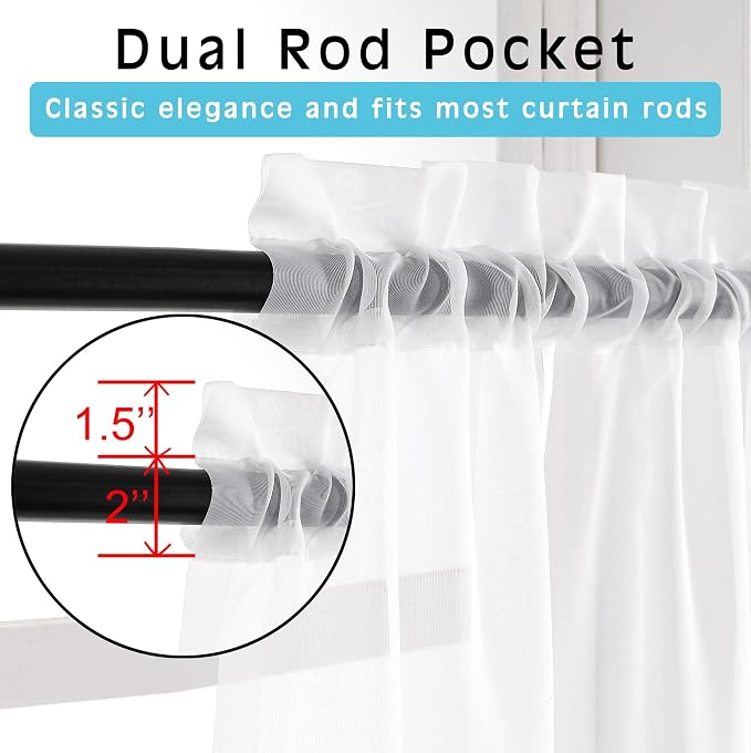 White Sheer Window Valance Curtains, Light Filtering Kitchen Valances Windows - Image 2