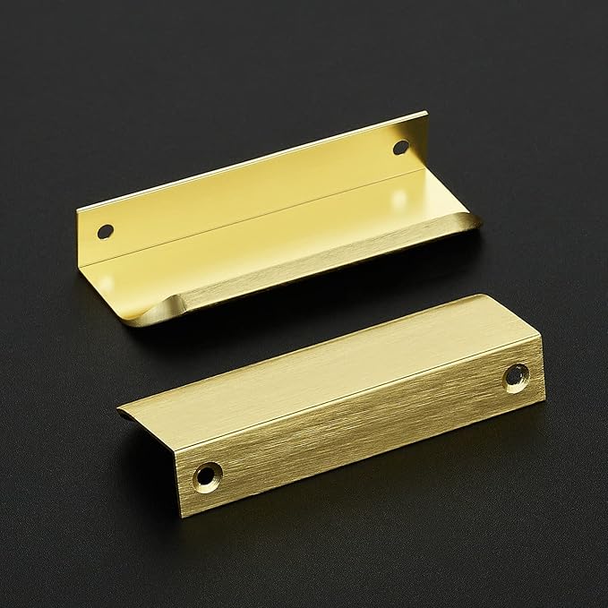 Ravinte Hardware 6 Pack Gold Cabinet Handles, 4 Inch (102mm) Finger Edge Pulls, 3 Inch Hole Center, Finger Pulls for Cabinets