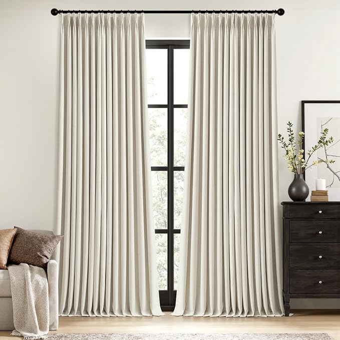 MIULEE Linen Pinch Pleated 100% Blackout Linen Curtains 40x90 Inches | Room by MIULEE
