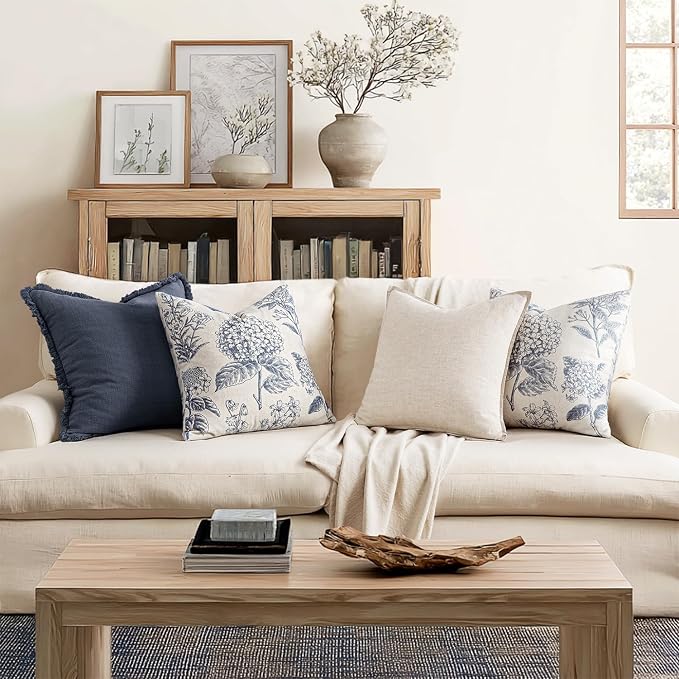 Set of 2 Decorative Floral Pillow Covers 20x20 Inch Light Blue | Neutral - Image 4