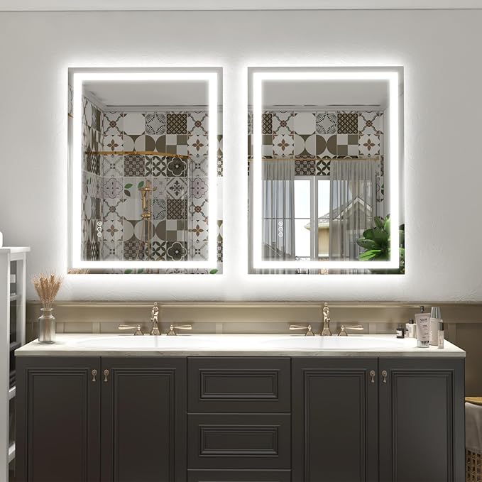 28x36 LED Mirror for Bathroom, Lighted Vanity Mirror for Wall, Dimmable, Anti-Fog, Shatter-Proof, ETL Listed (Front Lights + Backlit)