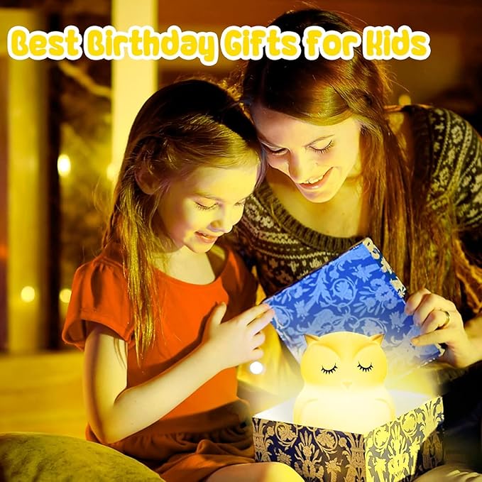 LED Night Light for Kids Cute Sleepy Owl Bedside Lamps - Convenient for Reading & Soothe Baby to Sleep Training Nursery Lights Up Toddler Bed Room Dimming & Timer &Rechargeable Decor Gifts for Women