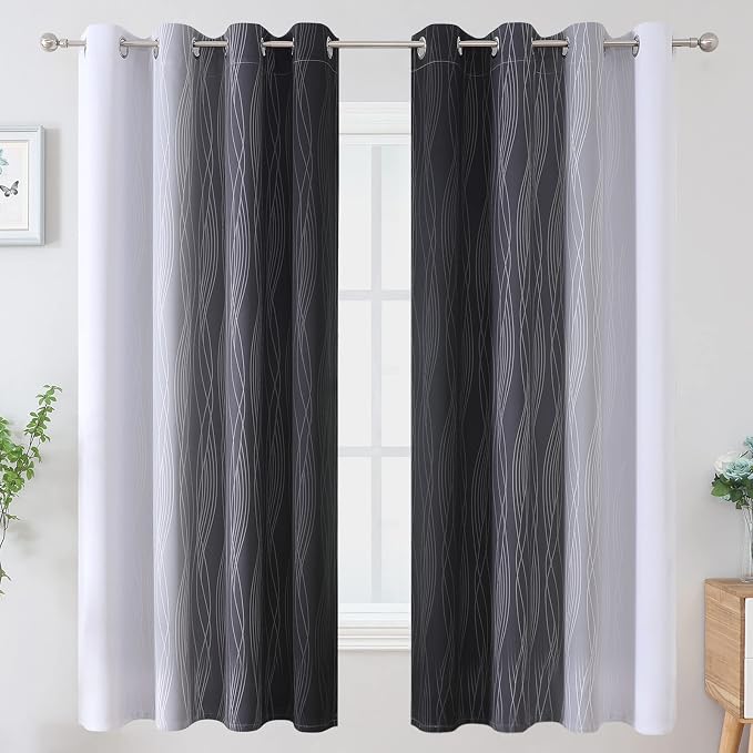Black and Greyish White Ombre Blackout Curtains - Image 2
