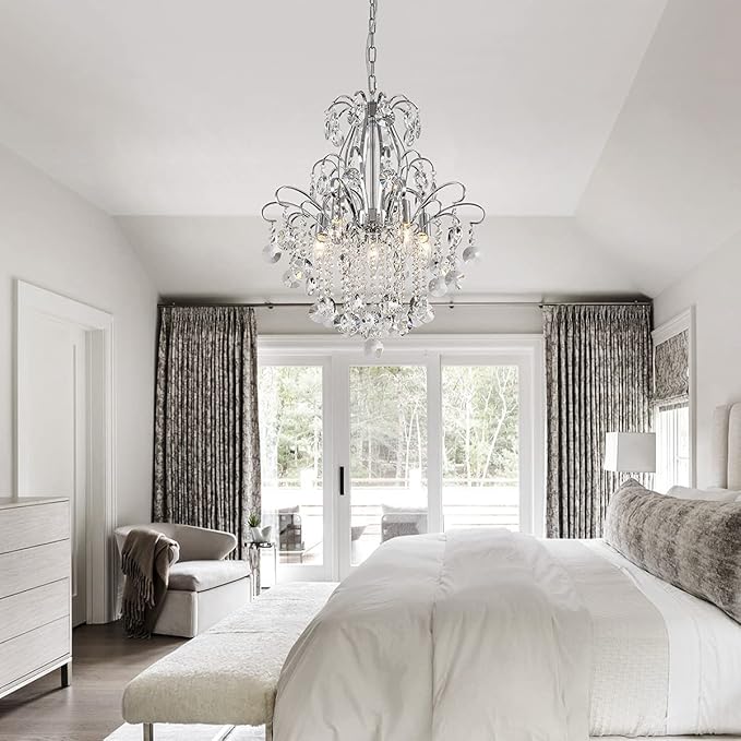 WUZUPS Crystal Chandelier 5-Light Pendant Ceiling Light Modern Lighting Fixture for Bedroom Hallway Bar Kitchen Bathroom, H 22.6'' x W 19.2'', E12 Base, Chrome