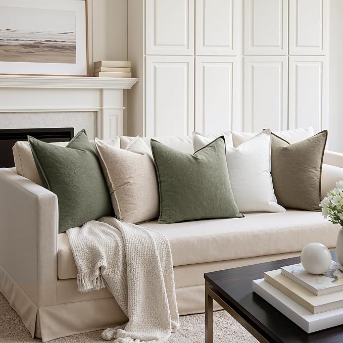 MIULEE Decorative Linen Euro Sham Pillow Covers 24x24 Inch Olive Green | Boho - Image 5