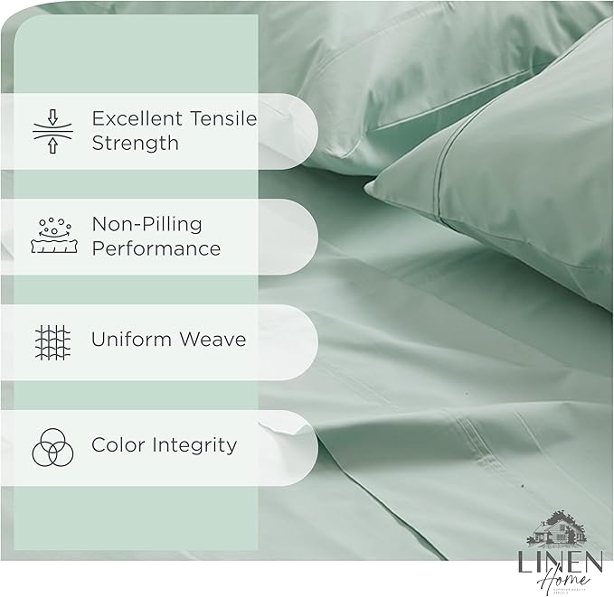 Linen Home 100% Cotton Percale Sheets Queen Size, Pastel Turk, Deep Pocket, 4 Pieces Set - 1 Flat, 1 Deep Pocket Fitted Sheet and 2 Pillowcases, Crisp Cool and Strong Bed Linen