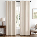 MIULEE 100% Blackout Linen Curtains 42 x 72 Inch Cream Beige 2 Panels | Thermal by MIULEE