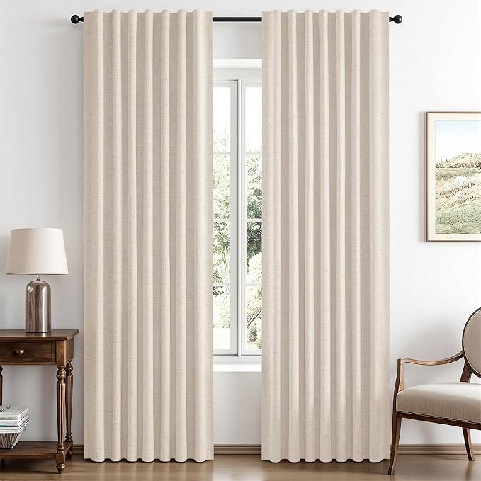 MIULEE 100% Blackout Linen Curtains 42 x 84 Inch Cream Beige 2 Panels | Thermal by MIULEE