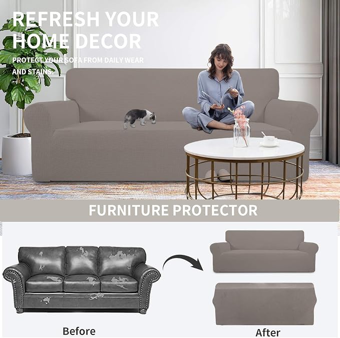 Easy-Going Stretch Oversized Loveseat Couch Covers Washable Taupe | 1-Piece - Image 4