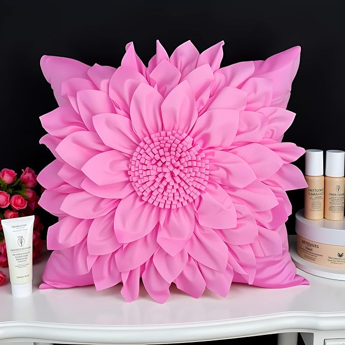 Hot Pink Accent 3D Flower Decorative Throw Pillow Covers - Image 8