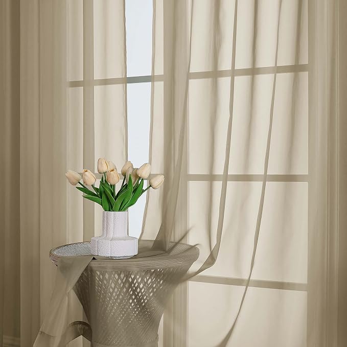 Chyhomenyc Taupe Sheer Curtains 90 Inches Long 2 Panels, Light Filtering Taupe - Image 2