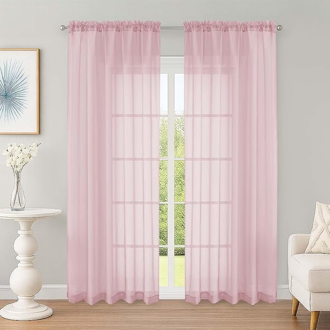 Sheer Curtains 84 Inches Long 2 Panels Set, Sheer Blush Curtains by OWENIE