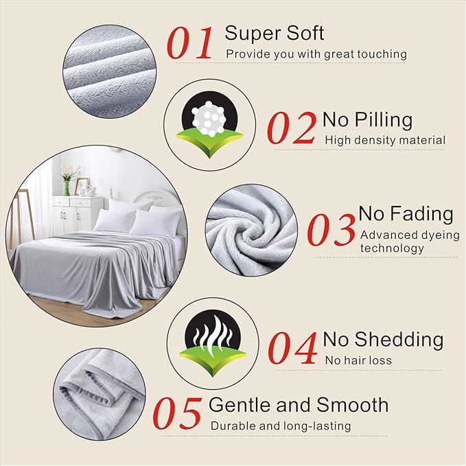 Polar Fleece Blankets King Size for The Bed Extra Soft Brush Fabric Super Warm Bed Blanket Lightweight Couch Blanket 90" x 108"(Light Gray King)