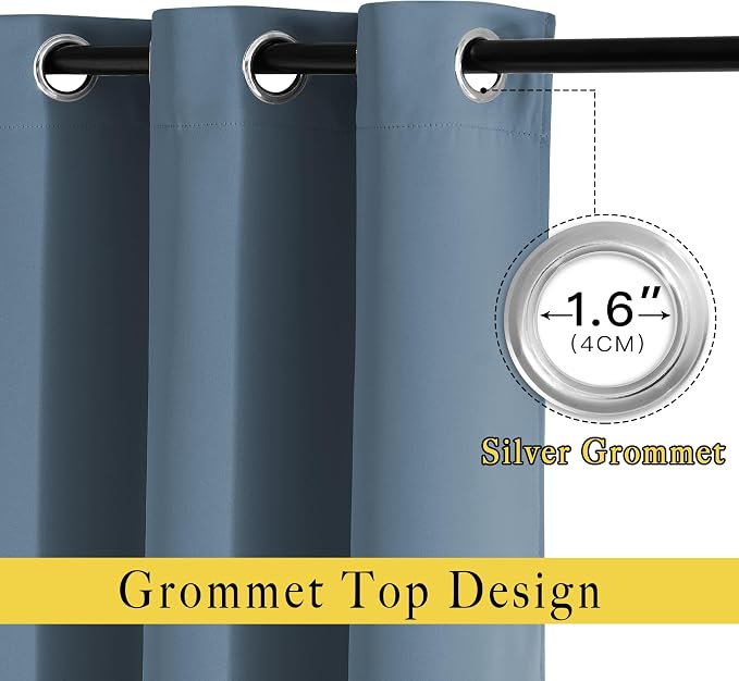 NICETOWN Smoky Blue Curtains 84 inch Length 2 Panels, Grommet Thermal Insulated - Image 2
