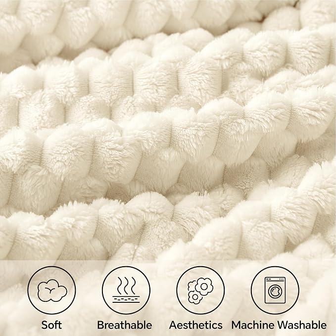 BEDELITE Cream Throw Blanket for Couch, Soft Cozy Gifts for Women, 50 * 60 | 3D - Image 3