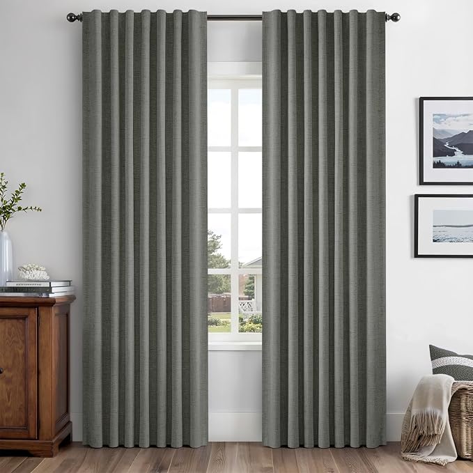 MIULEE 100% Blackout Linen Curtains 42 x 90 Inch Dark Grey 2 Panels | Thermal by MIULEE