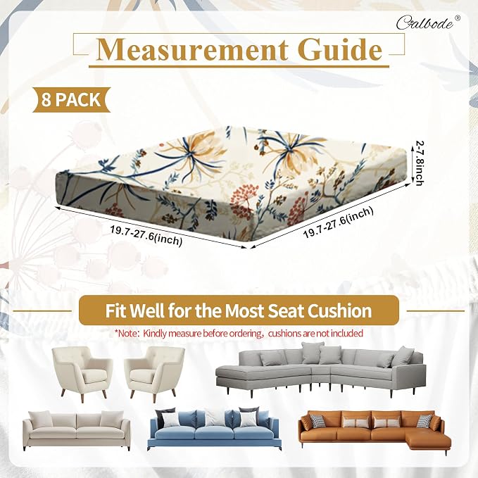 CALBODE 8PACK Outdoor Sofa Seat Cushion Covers, Floral Printed Stretch - Image 2