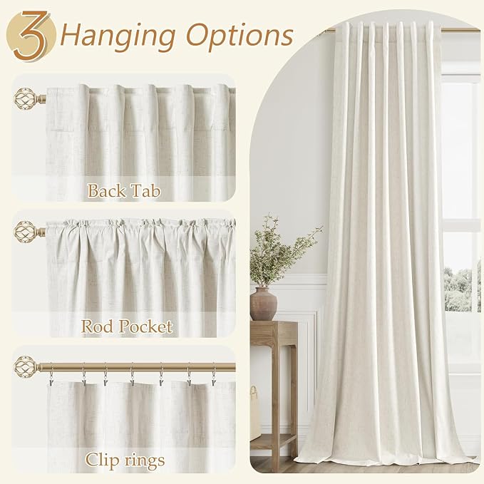 Extra Wide 100% Blackout Linen Curtains - Image 2