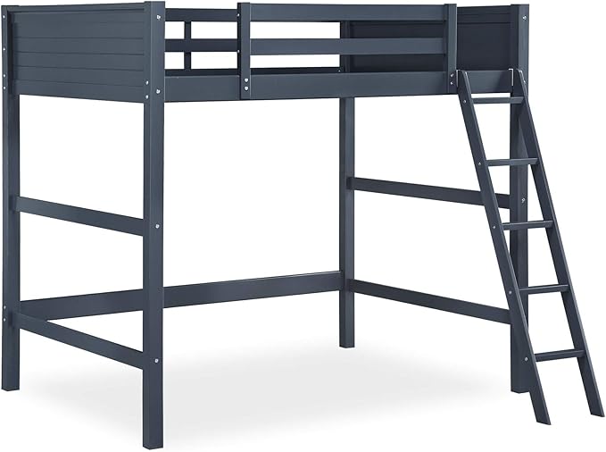 DHP Denver Full Size Loft Bed, Blue - Kids Loft Bed with Desk, Play Area, and Guardrails