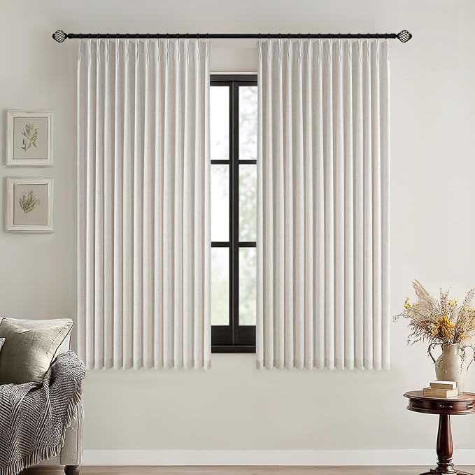 MIULEE Birch Pinch Pleated 100% Blackout Linen Curtains 40x63 Inches | Room by MIULEE