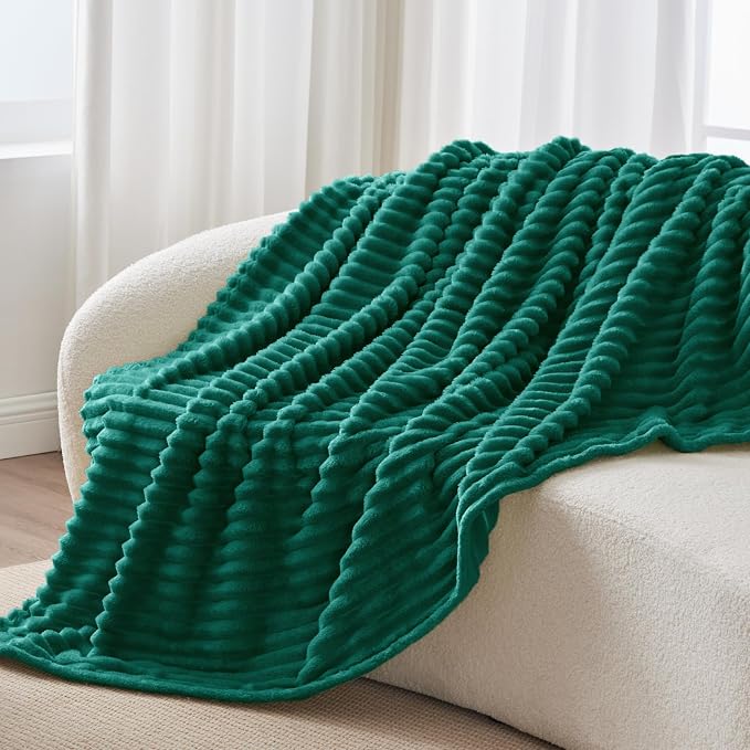 BEDELITE Ribbed Twin Blanket for Couch & Bed, Emerald Green, Warm Yet - Image 8