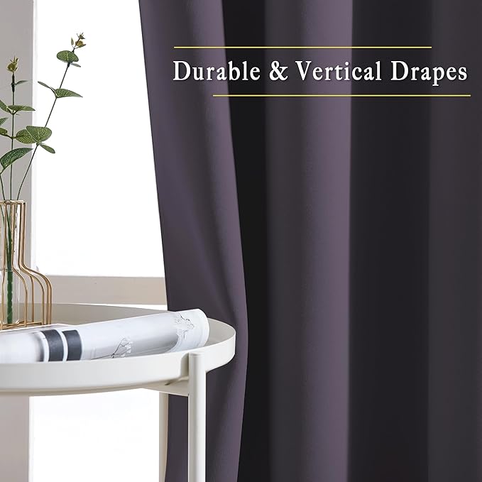 NICETOWN Thick Blackout Curtain and Drapes - (52 x 120, Greyish Purple, Pack of 2) Thermal Insulated Grommet Top Window Draperies for Bedroom, Block Out Light Curtain Panel