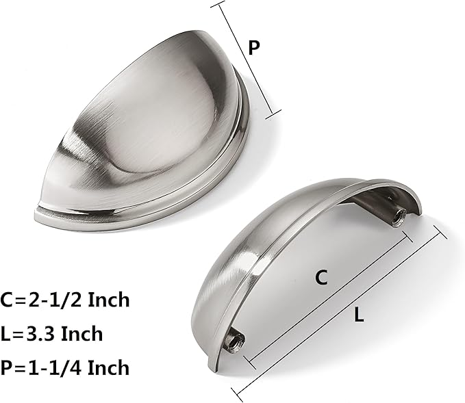 khtumeware 10 Pack 2-1/2" Drawer Pulls Brushed Satin Nickel Cabinet Cup Pulls Kitchen Hardware Cabinet Handles Drawer Handles Knobs 2.5 inch Hole Center