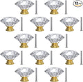 12-Pack Crystal Glass Cabinet Knobs for Home Decor, Vanity Drawers, Desks, Wardrobe Doors, Standard Screws Easy Installation for Home Refurbishment and Redecoration (Clear Crystal, 30mm, Gold Base)