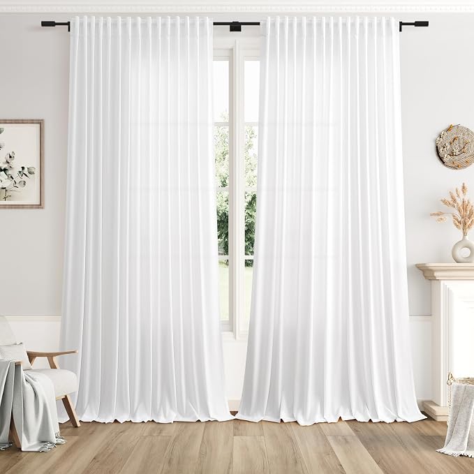 Extra Wide Linen Curtains for Living Room 108 Inch Length for Room Divider by Nanspring