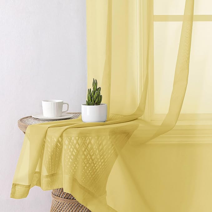 Yellow Sheer Curtains 96 Inches Long 2 Panels, Gauzy Light Filtering Breathable - Image 6