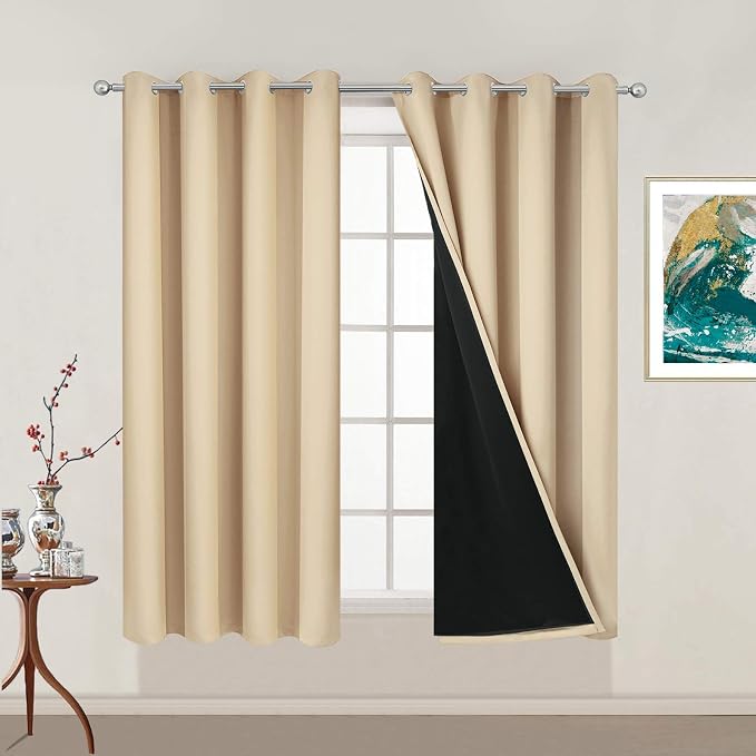 Yakamok Beige 100% Blackout Curtains 54 Inches Long by Yakamok